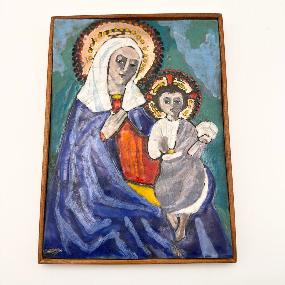 Sagitta Holland Made Religious Mother Child Mary Jesus Painted Copper Frame READ
